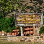 Historic Fort Huachuca landmark sign in Arizona.