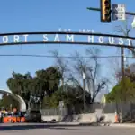 Entrance sign for Fort Sam Houston in San Antonio, Texas.